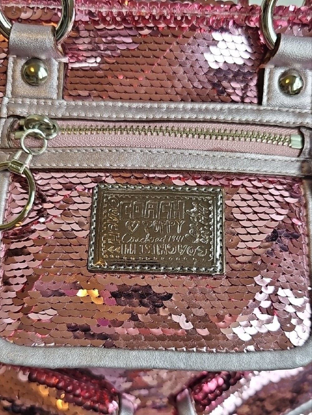 Coach Poppy Sequin Spotlight Pink Metallic Shoulder Bag Tote 13821 NWT - Picture 6 of 15
